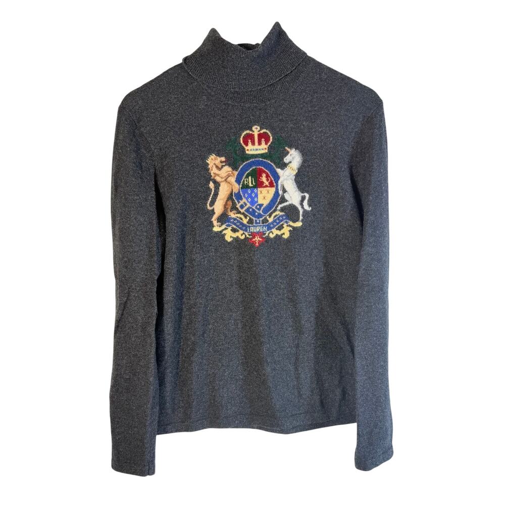 Vintage Ralph Lauren Crest Turtleneck Wool Cashmere Angora Sweater Size L